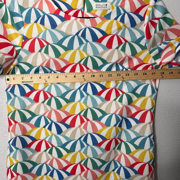 Molly Bracken Umbrella Shift Dress Multi-Colored Round Neck Short Sleeve Sz XS - Picture 9 of 10